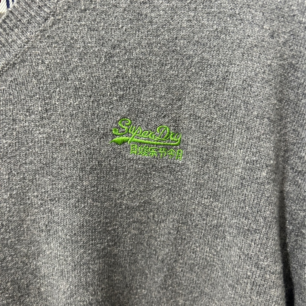 Superdry Charcoal V-Neck Men's Sweater - Picture 2 of 5